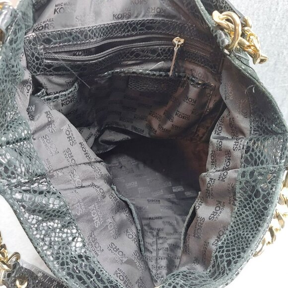 Michael Kors Black Faux Snakeskin Tote Bag With Gold Chain Handles - Picture 10 of 12